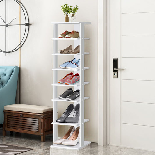 Meuble À Chaussures 7 Niveaux En Forme De Tour Peu Encombrante Rangement D'Angle 27X26X110Cm Café/Noir/Blanc/Gris