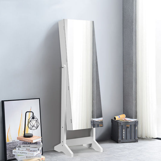 Armoire À Bijoux Sur Pied Avec Miroir Inclinable Serrure Doublure Et Divers Espaces De Rangement 41X36,5X146Cm Blanc/Marron